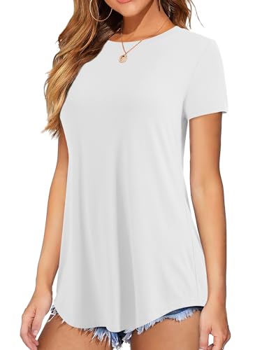Amoretu Tunika Damen Sommer Locker Rundhals T-Shirt Lose Kurzarm Oberteile Bluse Weiß XXL von Amoretu