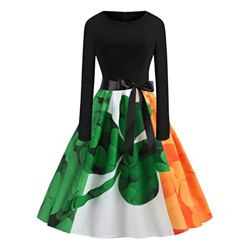 1stk Kleeblatt-kleid Vintage Clothes Bedrucktes Kleid Cocktailkleid Für Tea-party-kleid Irisches Patrick Kostüm St Patricks Day Kleider Neckholder- Glücklich Yingschi Fräulein von Amosfun