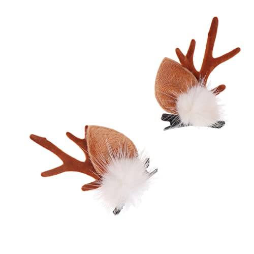 AMOSFUN Weihnachts-Geweih Haarspange Elch Rentier Kinder Haarspangen mit Pompon Ball Weihnachten Kopfbedeckung Haarschmuck Haarspangen für Weihnachten Mädchen Kopfschmuck Dekor (weißer Pompon) von Amosfun