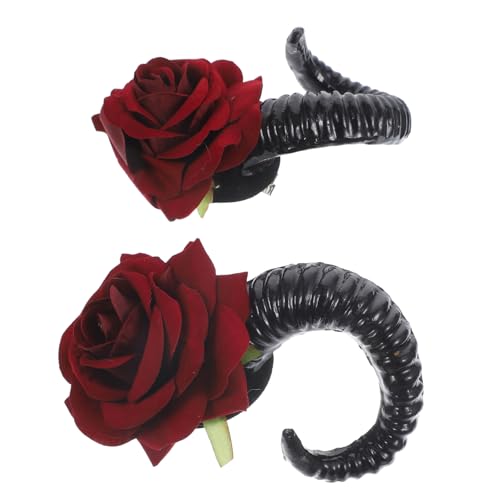 Amosfun 1 Paar Frauen Stirnband Halloween Halloween-rosen-haarspangen Haarspangen Cosplay Kostüm Dämon Cosplay Hörner Gotische Hörner Fräulein Bettwäsche Aus Baumwolle Kleidung Punk von Amosfun