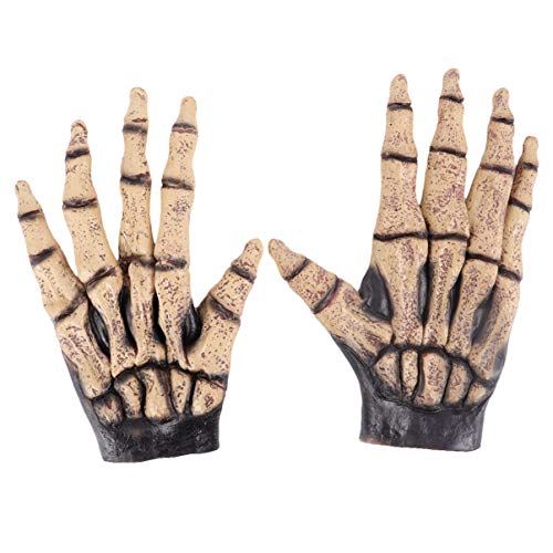 Amosfun 1 Paar Halloween Skelett Handschuhe Horror Vollfinger Handschuhe Party Schädel Geist Kostüm Handschuhe Bühne Performance Handschuhe von Amosfun