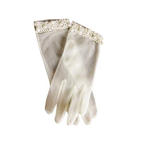 Amosfun 1 Paar Hochzeit Perle Handschuhe weiß Brautkleid Handschuhe Hochzeitskleid Zubehör von Amosfun