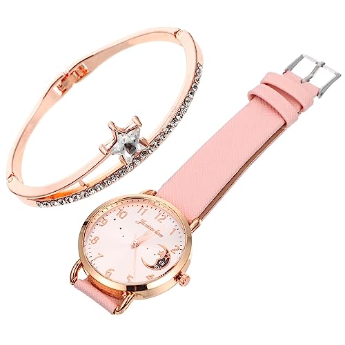 Amosfun 1 Satz Damen Monduhr Damen Geburtstag Geburtstags für Frauen personalisierte Armbanduhr weibliche Armbanduhr rosa Anzug rosa Armband zum Frauenfest PU von Amosfun