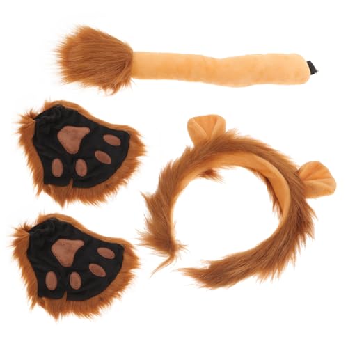 Amosfun 1 Satz Fake-tail-requisiten Löwen-cosplay-kostüm Requisiten Für Bühnenauftritte Stirnband Cosplay-accessoire Cosplay-tier-requisiten Cosplay-tierkostüm Handschuhe Stoff Halloween von Amosfun