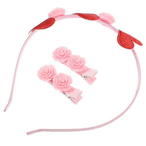 Amosfun 1 Satz Stirnband haarschmuck für damen haarzubehör für damen Herzen Stirnband Rosenbänder Haarschmuck für Blumenmädchen rotes Blumenstirnband valentine kopfschmuck von Amosfun