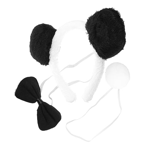 Amosfun 1 Satz Haarreifen Haargummi Organizer Aufhängen Panda-kostümset Panda-cosplay-verkleidung Tierschwänze Flauschiges Panda-stirnband Schwarze Fliege Ohr Kopfbedeckung Kind Flanell von Amosfun