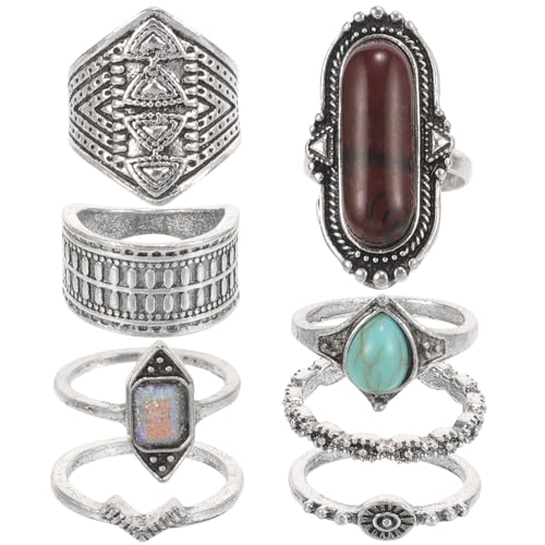 Amosfun 8stücke Vintage Ethnic Teiliges Gemstein-ringe Set Für Damen Extravaganter Fingerring Schmuck Für Hochzeiten Partys Und Alltag Einzigartiges Design Für Frauen Und Mädchen von Amosfun