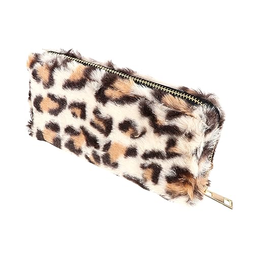 Amosfun 1stk Geldbörse Mäppchen Leoparden Make-up Tasche Brieftasche Reißverschluss Um Pelzige Handtasche Leoparden Make-up Fall Kosmetiktasche Handytasche Leopardenmuster Plüsch Mädchen von Amosfun