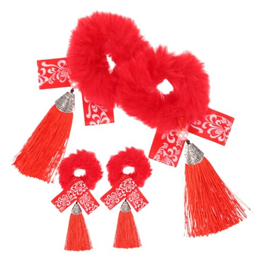 Amosfun 2 Paar neujahr kopfschmuck chinesische Hanfu-Haaraccessoires Haarhalter für kinder haarschmuck kinder Haarschmuck für roter Pferdeschwanz Quaste Haarseil von Amosfun