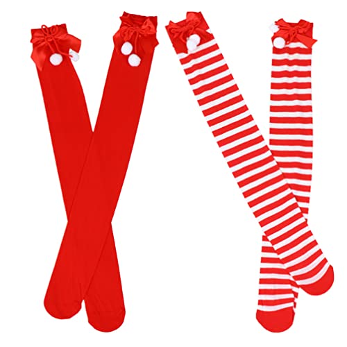 Amosfun 2 Paare Weihnachten Kniestrümpfe Damen Overknee Strümpfe Warme Streifen Lange Socken Gestreifte Strumpfhose für Kinder Weihnachtsgeschenke Winter Geburtstag Xmas Party Kostüm Cosplay von Amosfun