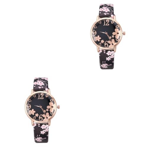 Amosfun 2stücke Modische Damen-Uhr Mit Pflaumenblüten-Muster Armbanduhr Für Frauen Elegantes Accessoire Für Jeden Anlass Für Freundinnen Und Liebhaber von Amosfun