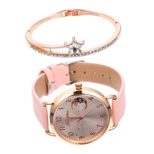 Amosfun 2 Sätze Damen Monduhr Rosa Armbänder Rosafarbenes Outfit Damenarmbanduhr Zartes Uhrenarmband Digitale Armbanduhr Für Damen Armband Dekorative Uhrenverzierung Anzahl von Amosfun