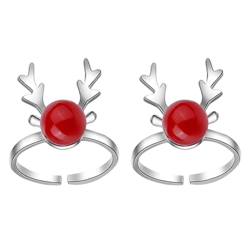 Amosfun 2 Stk Elch-perlen-ring Silberner Fingerring Weihnachtsperlenring Rentiergeweihring Perlenschmuck Für Frauen Brautjungfer Fingerschmuck Fräulein Weihnachten Blinddarm Kupfer von Amosfun