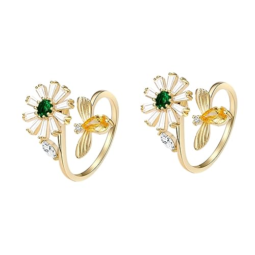 Amosfun 2 Stk Schmuck Strassringe Öffnungsring Für Frauen Blumenring Verstellbare Fingerringe Tiere Öffnungsring Ring Für Damen Strass-fingerband Damenringe Fräulein Biene Die Blumen von Amosfun