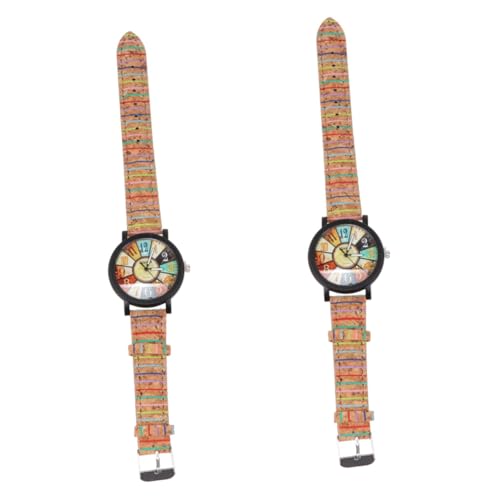 Amosfun 2 Stück Herren-Designer-chronographenuhr Lederarmbanduhr Herren-quarzuhr Für Männer Stilvolle Felgenuhr Bequeme Pu-Uhr Modisches Accessoire Für Studenten von Amosfun