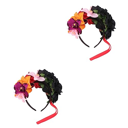 Amosfun 2st Orchideen-stirnband Mexikanisches Haarband Halloween-blumenkrone Stirnband Braut Blumenstirnband Hochzeit Braut Stirnbänder Polyester Blumengarn Rose Urlaub von Amosfun