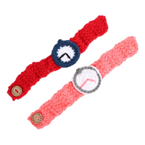 Amosfun 2 Stücke Gestrickte Stricken Uhr Simulation Armbanduhren Paare Handwerk Für Studenten Rot von Amosfun