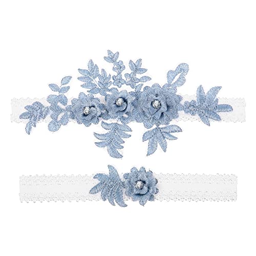 Amosfun 2 stücke Hochzeit Strumpfband Blume Spitze Strass elastische brautstrumpfbänder für Brautjungfer Hochzeit zugunsten Dekoration blau von Amosfun