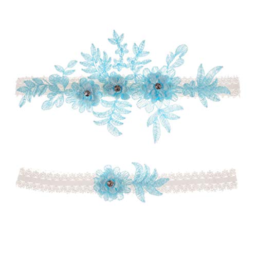 Amosfun 2 stücke Hochzeit Strumpfband Blume Spitze Strass elastische brautstrumpfbänder für Brautjungfer Hochzeit zugunsten Dekoration himmelblau von Amosfun