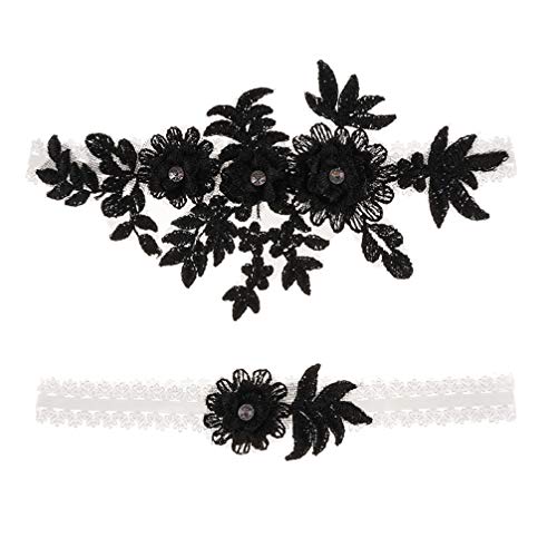 Amosfun 2 stücke Hochzeit Strumpfband Blume Spitze Strass elastische brautstrumpfbänder für Brautjungfer Hochzeit zugunsten Dekoration schwarz von Amosfun