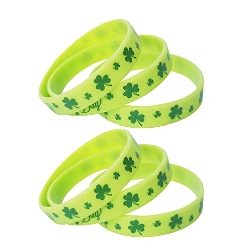 Amosfun 24 Stücke Kleeblatt Armband Silikonarmband Gummiarmbänder Glücksarmband Silikon Armbänder Armreif für St. Patricks Day Zubehör Kostüm Irisches Party Mitgebsel Spielzeug von Amosfun