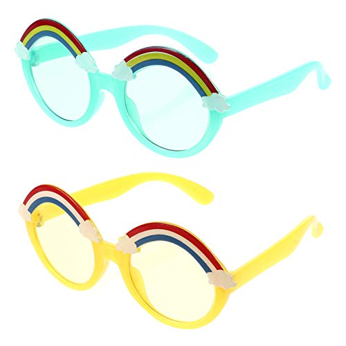 Amosfun 2Pairs Regenbogen Kinder Sonnenbrille Cartoon Runde Rahmen Brillen Brillen Nette Geburtstag Geschenke für Kind Mädchen Gelb Grün von Amosfun