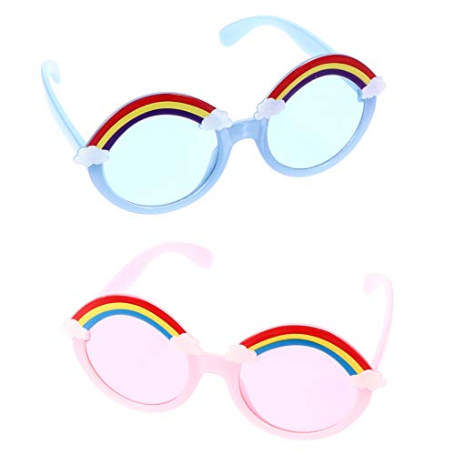 Amosfun 2Pairs Regenbogen Kinder Sonnenbrille Cartoon Runde Rahmen Brillen UV Schutz Brillen Nette Geburtstag Geschenke für Kind Mädchen Rosa Blau von Amosfun