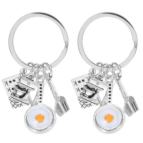 Amosfun Kreativer Spiegelei Schlüsselanhänger - 2 Stück Mini Besteck Design Aus Legierung - Perfekt Für Taschen, Autoschlüssel, Partydekoration Und Als Nützliche Ergänzung Für KöChe Und Freunde von Amosfun