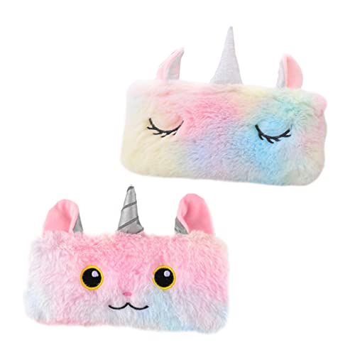 Amosfun 2st Einhorn-plüsch-Tasche Weicher Bleistiftbeutel Tier Make-up Tasche Einhorn Stifttasche Makeup Tasche Plüschkosmetiktasche Cartoon Make-up Beutel Bleistifthalter Niedlich Student von Amosfun