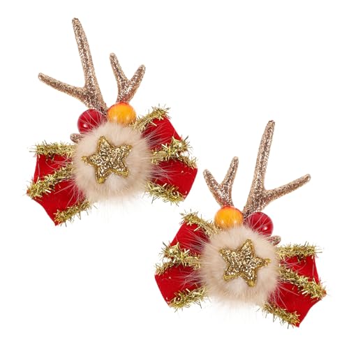 Amosfun 2St Geweih Haarspange Festliche Haarclips Stern Schleifen Haarclip Weihnachts-Haarschmuck Weihnachtsgeweih-Haarschmuck für Mädchen zu Weihnachten Hirsch Ohrclips Harz von Amosfun