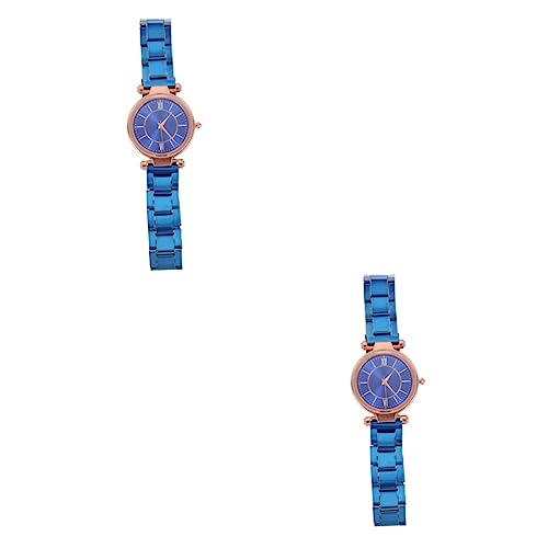 Amosfun 2stücke Damen Edelstahl Armbanduhr Bequeme Freizeit-Uhr Für Frauen Mit Blauem Ziffernblatt Für Alltag Schule Und Freizeitaktivitäten von Amosfun