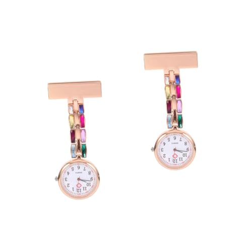 Amosfun 2stücke Hängende Taschenuhr Für Elegante Wasser-Diamant-fob-Uhr Für Studenten Und Ärzte Tragbare Quarzzeitmessung Roségold Mit Praktischem Clip Für Alltag von Amosfun