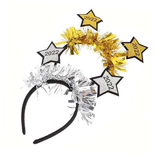 Amosfun 2St neues jahr stirnband 2022 Kopfschmuck Glitzer Pompons fasching haarschmuck faschings haarschmuck weihnachtsdeko angesagte Klamotten 2022 Haarbänder frauen haarbänder Buchstabe von Amosfun