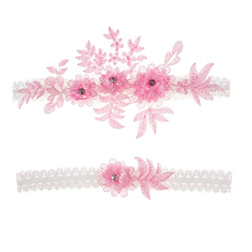 Amosfun 2pcs Wedding Garter Flower Lace Rhinestone Elastic Bridal Garters for Bridal Bridesmaid Wedding Party Favor Decoration Pink von Amosfun