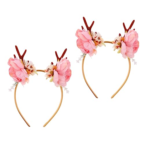 Amosfun 2st Hirschhorn Blumen Stirnband Kinderkleider Mädchenkleidung Haarschmuck Für Damen Ohr Stirnband Hirschgeweih Stirnband Mit Ohren Weihnachtsblumen-stirnband Für Mädchen Haarreifen von Amosfun