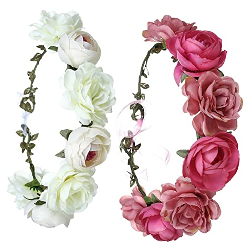 Amosfun 2st Rosa Stirnband Kronenschmuck Haarfärbemittel Haarschmuck Für Blumenmädchen Halo-stirnband Für Die Braut Hochzeit Blumenkrone Blumen Tiara Blumen-accessoires Für Haare Haarkranz von Amosfun