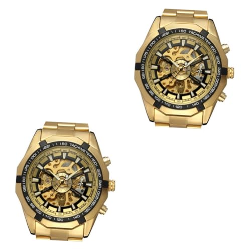 Amosfun 2stücke Herren Automatikmechanik Uhr Mit Edelstahlarmband Und Schwarz Präzise Bewegung Geeignet Für Täglichen Gebrauch von Amosfun