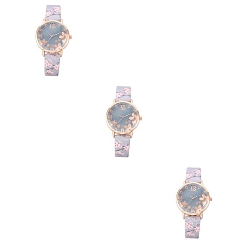 Amosfun 3 STK Blumenuhr Pflaumenuhr Damenuhren Damenarmbanduhren Damen Digitaluhren Betrachten Business-Armbanduhr Ziffernblatt Uhr Quarzuhr Für Mädchen Quarzuhr Für Die Dame Violett Kleid von Amosfun