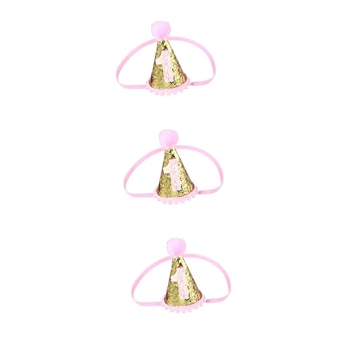 Amosfun 3 baby haarschmuck baby hair accessories Geburtstagsmütze Mädchen 1. Geburtstagsmütze Hüte Baby-Stirnbänder Baby-Partyhut Geburtstagsmütze für Mädchen Haarball Stirnband von Amosfun