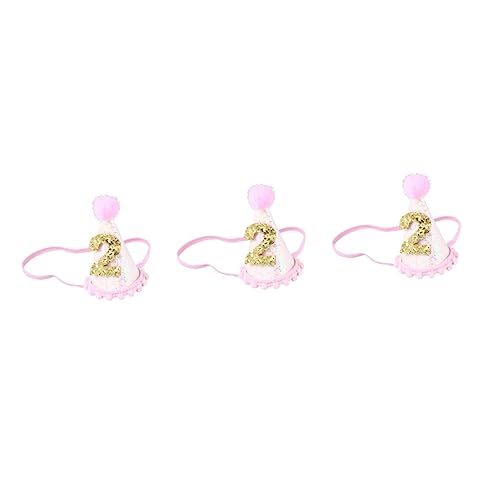 Amosfun 3 kinder haarschmuck partyhüte kinder Nummer 2 Partyhut 2 Jahre Geburtstagsmütze 1 Hauben für Babys kleinkind stirnband Glitzer-Geburtstagsmütze für Babys Baby-Partyhut Anzahl von Amosfun