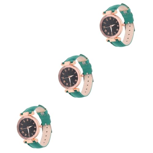Amosfun 3 Stücke Damen Armbanduhr Uhr Einfaches Design Leder Uhr Für Frauen von Amosfun