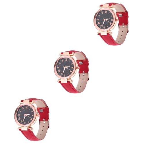 Amosfun 3 Stück Stilvolle Damenuhr Damen Freizeituhr Mädchen Armbanduhr Lederband Verstellbare Größe Für Junge Damen von Amosfun