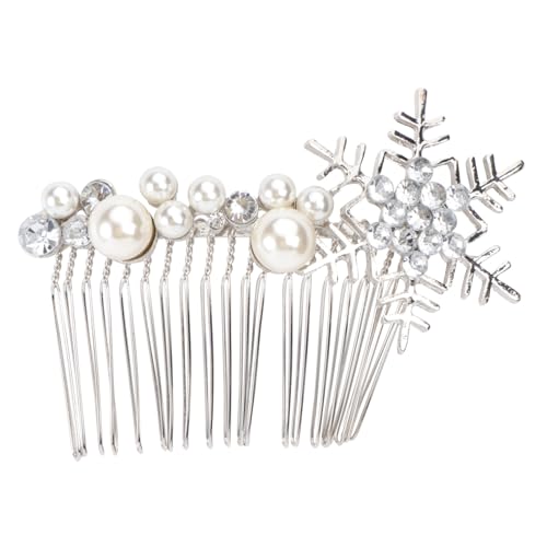 Amosfun 3st Schneeperlen-haarkamm Perlen-schneeflocken-haarkämme Hochzeit Haarspange Urlaub Schmuck Waldhochzeitshaar Winter-schneeflocken-haarkamm-clip Legierung Braut Kristall Zubehör von Amosfun