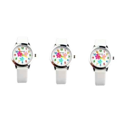 Amosfun 3stücke Flower Pattern Kinderuhr Kreative Quartz Armbanduhr Für Mädchen Digitale Lernuhr Mit Komfortablem Lederarmband Geburtstagsgeschenk Für Schüler Und Kleinkinder Weiß von Amosfun