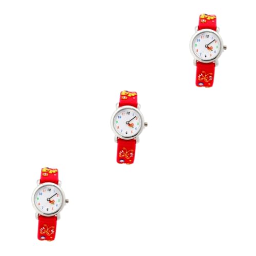 Amosfun 3stücke Junge Mädchen Cartoon Armbanduhr wasserdichte Uhr Für Jungen Und Mädchen Präzise Quartzbewegung Strapazierfähiges Design Für Sport Und Spiel Rote Kinderuhr von Amosfun