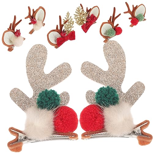 Amosfun 4 Paare Haarspange weihnachtliche Haardekoration Haarschleifenklammer Tiara Weihnachtsspangen Weihnachtshaarschmuck für Frauen Ohr Rotkäppchen Zubehör Paar-Clip Haarnadel Metall von Amosfun