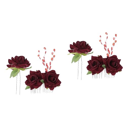 Amosfun 4 Stück Broschen Für Frauen Brauthaarkamm Rosenrot Floraler Haarschmuck Für Damen Blumen Für Haare Hochzeitsdekoration Rosenblütenhaar Brautrosenhaar Fräulein Pflanze Haarnadel von Amosfun