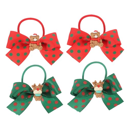 Amosfun 4 Stück Haaraufsätze Weihnachten Haarschleifen Baby Mädchen Elastische Haarschleife Kopfschmuck Für Frauen Bowknot-scrunchie Knusprige Haargummis Weihnachtshaarseile Halter Kind von Amosfun