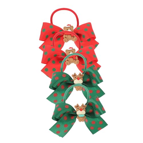 Amosfun 4 Stück Weihnachtszopf-haarschleifen Weihnachts-haargummis Weihnachtshaarbänder Kopfschmuck Für Frauen Party-haarbänder Elastische Boutique-schleife Stoff Elch Gummiband Kind von Amosfun