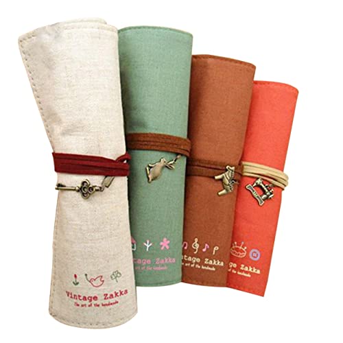 Amosfun 4 Stück Pinsel Halterung pinselständer pinselablage Dust-Proof Pencil Bag Vintage Canvas Pen Bag Washable Pencil Pouch federmäppchen rollende Bleistifttasche Jahrgang Südkorea von Amosfun